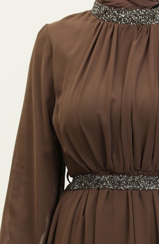 Stone Pleated Evening Dress 5339a-08 Dark Milky Coffee 5339A-08