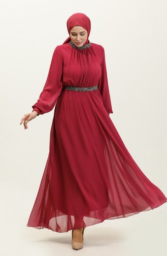 Stone Pleated Evening Dress 5339a-09 Fuchsia 5339A-09