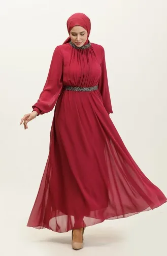 Taşlı Pileli Abiye Elbise 5339A-09 Fuşya