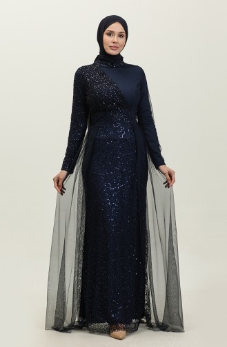 Sequined Evening Dress 5345A-01 Navy Blue 5345A-01