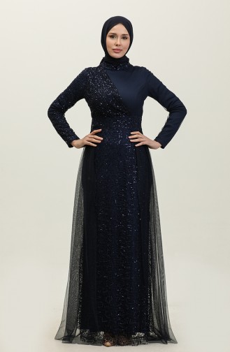 Sequined Evening Dress 5345A-01 Navy Blue 5345A-01