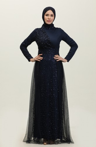 Robe De Soirée A Paillettes 5345A-01 Bleu Marine 5345A-01