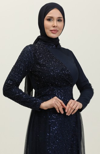 Sequined Evening Dress 5345A-01 Navy Blue 5345A-01