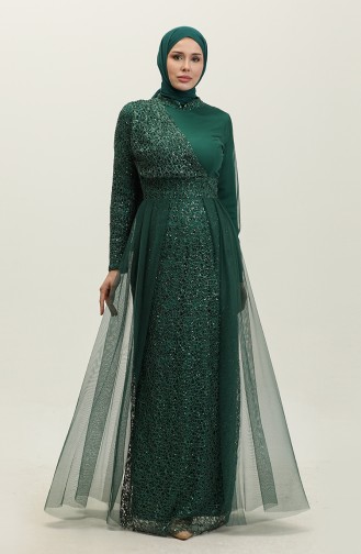 Robe De Soirée A Paillettes 5345A-02 Vert Emeraude 5345A-02