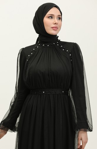 فستان سهرة مطرز بخرز 6208-01 أسود  6208-01