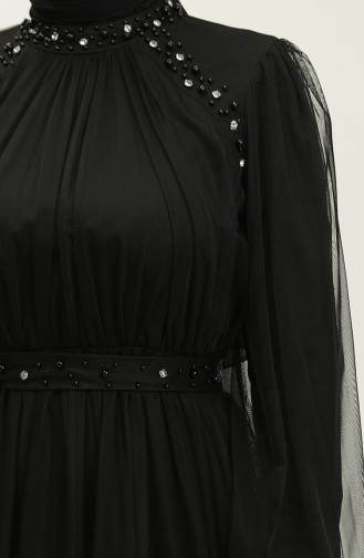 Boncuk İşlemeli Abiye Elbise 6208-01 Siyah