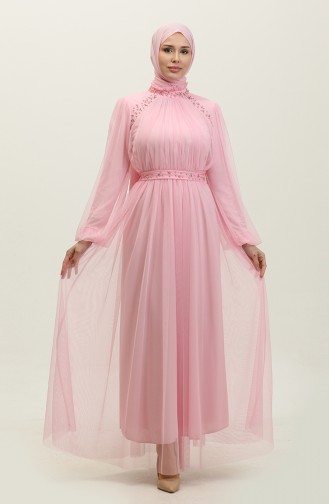 Robe De Soirée Brodée Perlée 6208-02 Rose 6208-02