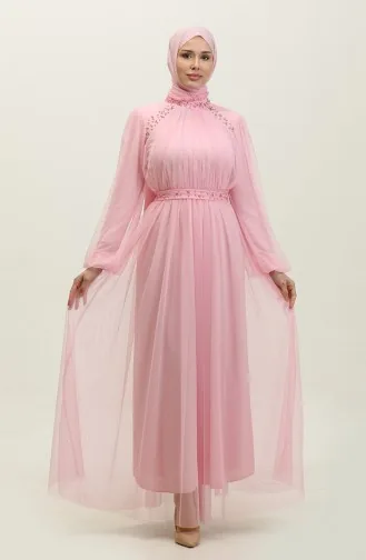 Robe De Soirée Brodée Perlée 6208-02 Rose 6208-02