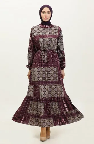 Miray Blumengemustertes Viskosekleid 0325-03 Lila 0325-03