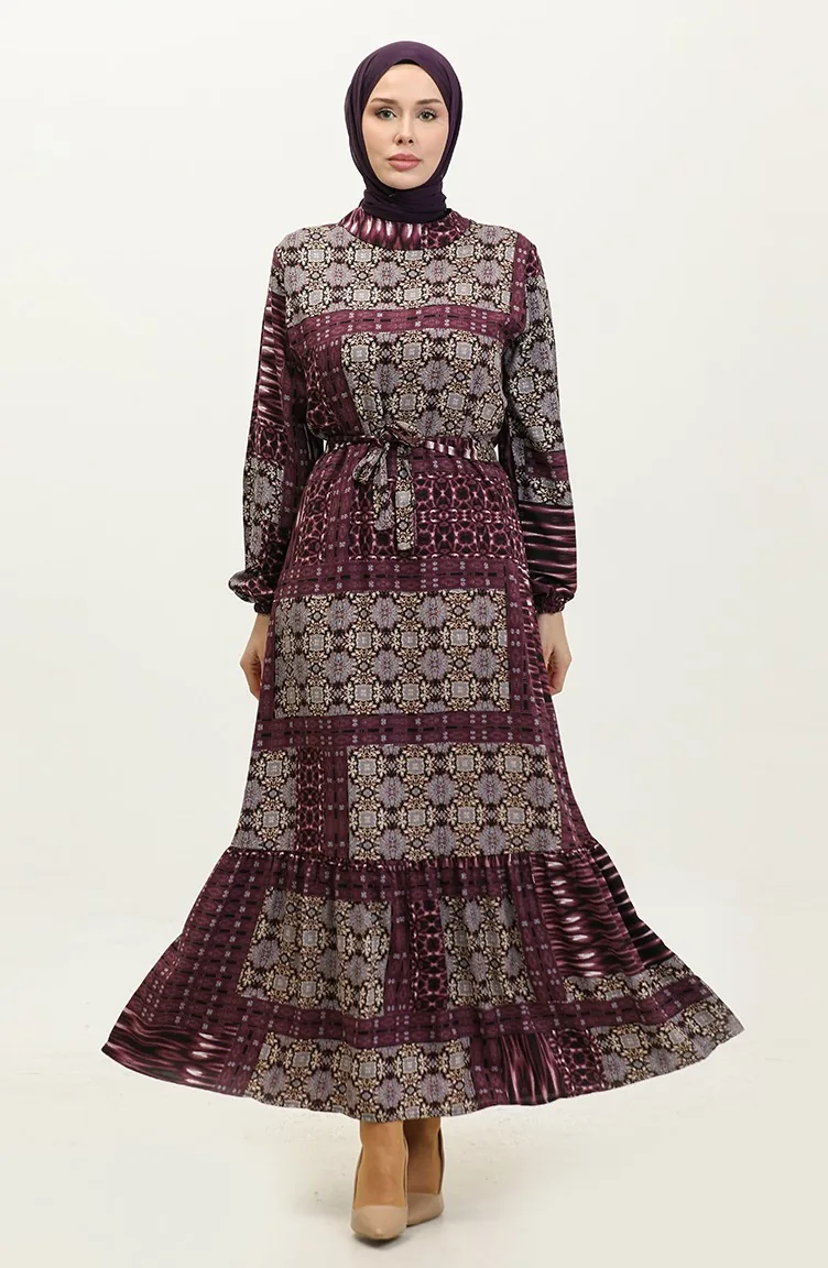 Miray Blumengemustertes Viskosekleid 0325-03 Lila 0325-03