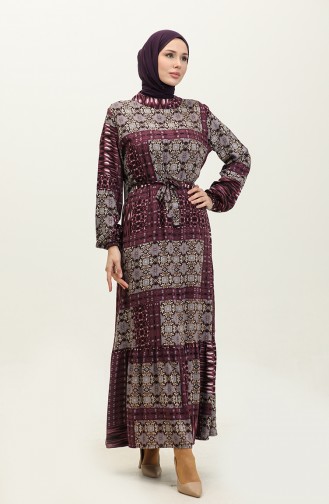 Miray Blumengemustertes Viskosekleid 0325-03 Lila 0325-03