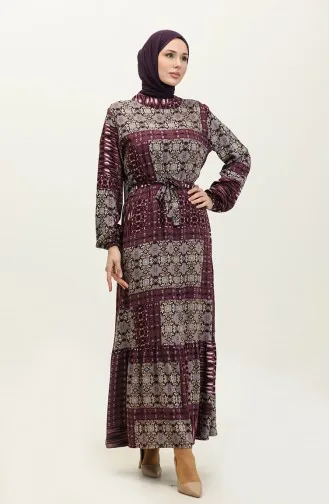 Miray Blumengemustertes Viskosekleid 0325-03 Lila 0325-03