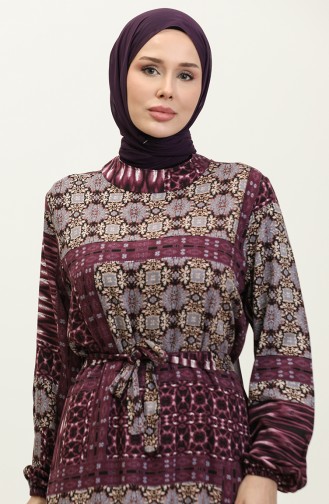 Miray Blumengemustertes Viskosekleid 0325-03 Lila 0325-03