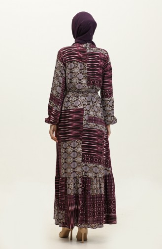 Miray Blumengemustertes Viskosekleid 0325-03 Lila 0325-03