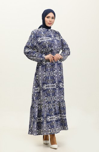 Bükre Viscose-jurk Met Patroon 0326-03 Marineblauw 0326-03