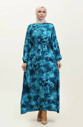 Ahsen Viscosejurk Met Bloemenpatroon 0329-04 Turkooiszwart 0329-04