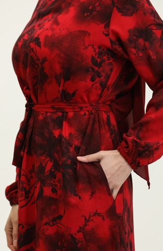 Ahsen Robe Viscose A Motifs Fleur 0329-06 Rouge Noir 0329-06