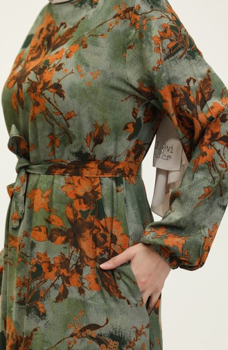 Ahsen Robe Viscose A Motifs Fleurs 0329-07 Khaki Carreau 0329-07