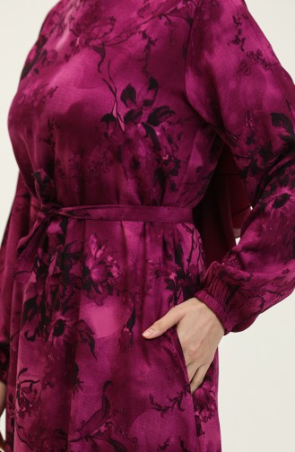 Ahsen Flower Patterned Viscose Dress 0329-08 Plum Black 0329-08