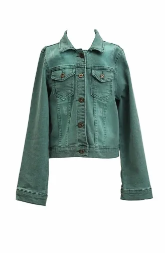Veste Jean Courte Boléro Boutonné 4001-01 Vert 4001-01
