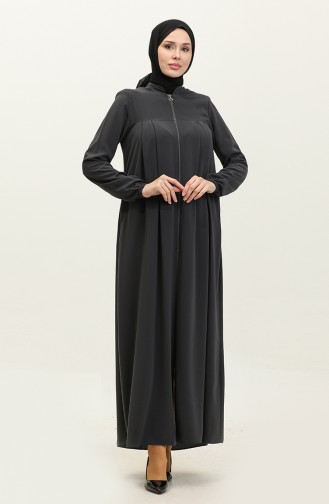 Pleated Zippered Abaya 5004-06 Gray 5004-06