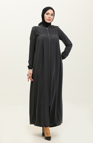 Abaya Plissée à Fermeture 5004-06 Gris 5004-06