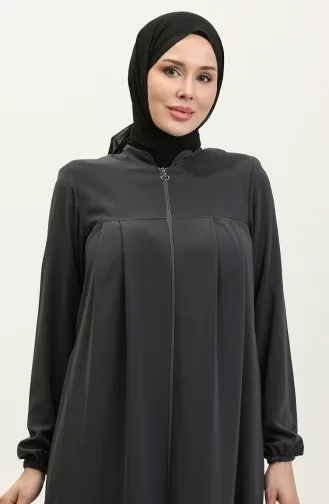 Abaya Plissée à Fermeture 5004-06 Gris 5004-06