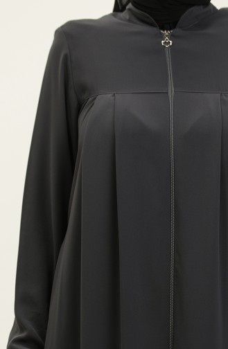 Abaya Plissée à Fermeture 5004-06 Gris 5004-06