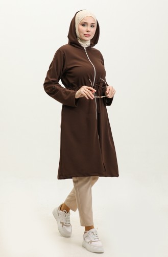 Azra Hooded Waist Shirred Cape 0328-02 Brown 0328-02