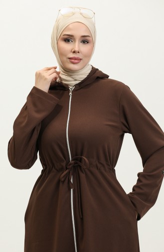 Azra Hooded Waist Shirred Cape 0328-02 Brown 0328-02