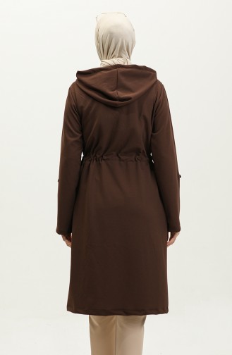 Azra Hooded Waist Shirred Cape 0328-02 Brown 0328-02