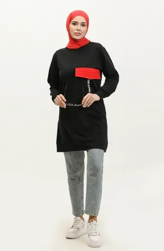 Sweatshirt Met Capuchon 23112-01 Zwart Rood 23112-01