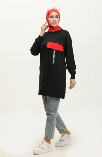 Sweatshirt Met Capuchon 23112-01 Zwart Rood 23112-01