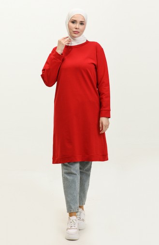 Sıfır Yaka Sweatshirt 23124-01 Kırmızı