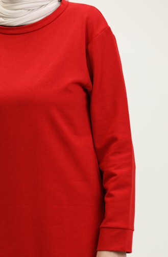 Sıfır Yaka Sweatshirt 23124-01 Kırmızı