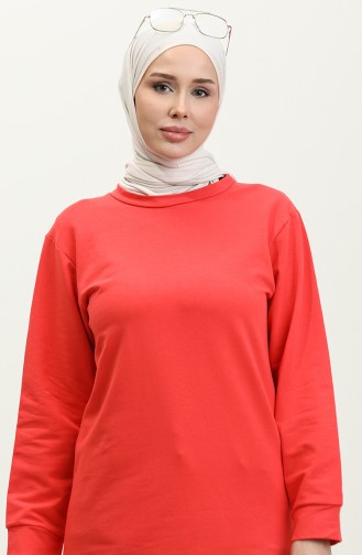 Sıfır Yaka Sweatshirt 23124-03 Nar Çiçeği