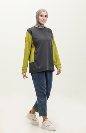 Women s Double-color Sweatshirt 1701-06 Anthracite Pistachio Green 1701-06