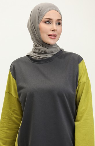 Kadın Çift Renkli Sweatshirt 1701-06 Antrasit Fıstık Yeşili