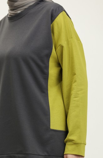 Kadın Çift Renkli Sweatshirt 1701-06 Antrasit Fıstık Yeşili