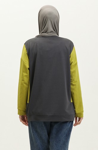 Kadın Çift Renkli Sweatshirt 1701-06 Antrasit Fıstık Yeşili