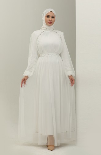 فستان سهرة مطرز بخرز 6208-03 أبيض  6208-03