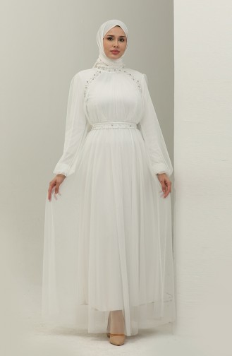 Robe De Soirée Brodée Perlée 6208-03 Blanc 6208-03