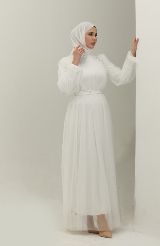 Robe De Soirée Brodée Perlée 6208-03 Blanc 6208-03