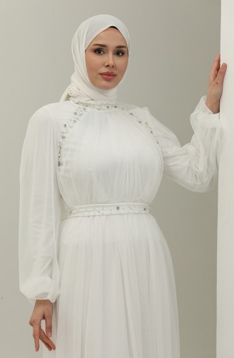 فستان سهرة مطرز بخرز 6208-03 أبيض  6208-03