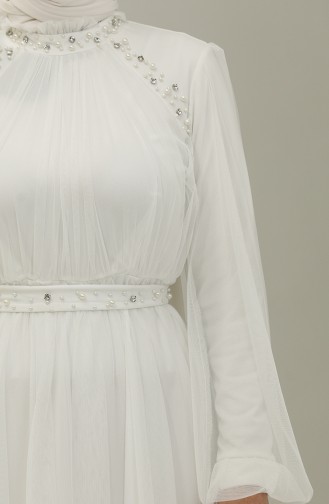 Robe De Soirée Brodée Perlée 6208-03 Blanc 6208-03