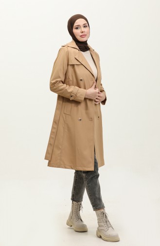 Mittelgroßer Gefütterter Trenchcoat Für Damen In Kamel 6825.Kamel