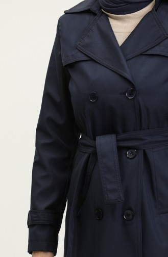 Medium Size Women`s Lined Trench Coat Navy Blue 6825.Lacivert