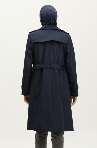 Medium Size Women`s Lined Trench Coat Navy Blue 6825.Lacivert