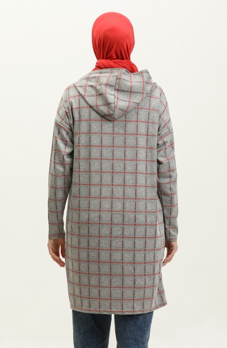 Hooded winter Jacquard Plaid Tunic 8683-01 Gray Brick Red 8683-01