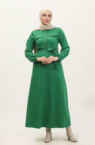 فستان بتصميم جيب  0331-02 أخضر زمردي 0331-02